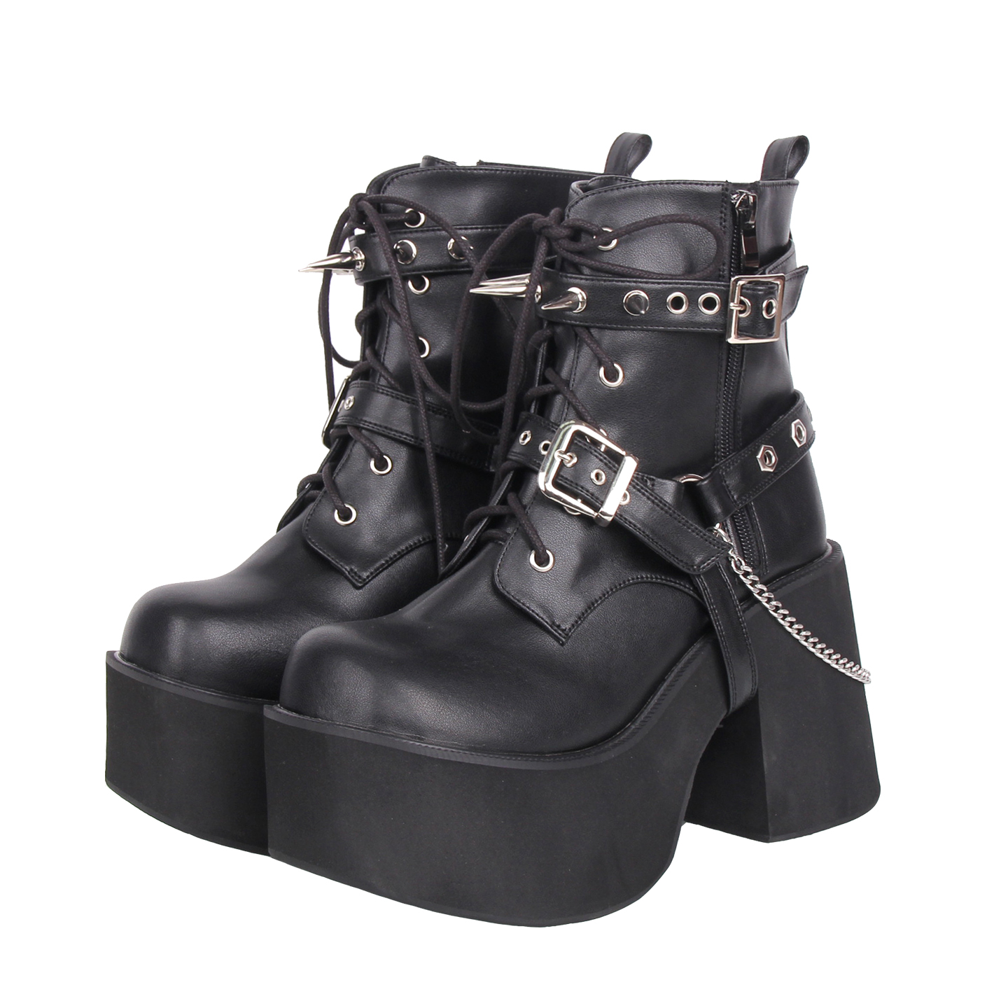 普普家 2025新品 朋克PUNK皮带扣链子松糕厚底系带马丁靴Q462