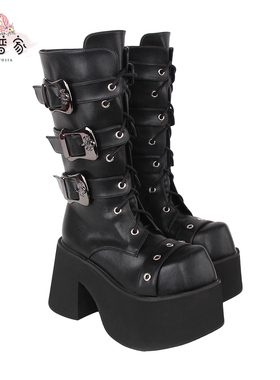 普普家特殊头型Lolita靴超高跟骷髅头10CM厚底朋克铆钉靴531