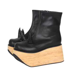 普普家 2025新品 经典Lolita punk圆头厚底木纹 松糕短靴 M191