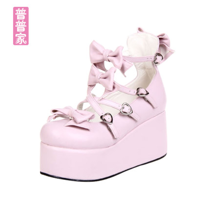 COS动漫春秋松糕鞋LOLITA鞋厚底松糕鞋洛丽塔蝴蝶结洋装鞋9870