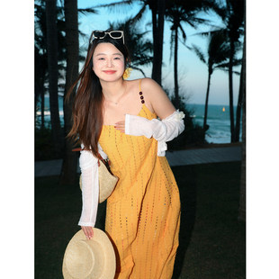 微胖mm春季 度假风宽松绝美流苏吊带长连衣裙 百分百女装 大码