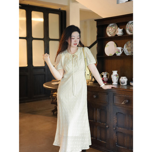 大码百分百女装夏微胖mm【鱼尾连衣裙】显瘦轻薄收腰娃娃领连衣裙