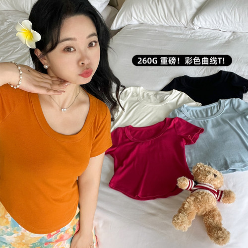 大码百分百女装多巴胺胖妹妹修身显瘦T恤胖mm绝美短袖上衣
