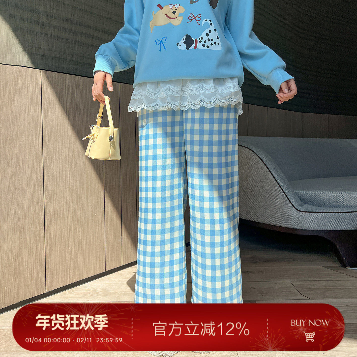 【清仓福利】大码百分百女装秋季微胖mm格纹百搭直筒阔腿休闲裤,女装/女士精品,大码裤装,淘宝优惠券,粉丝福利购,淘宝优惠卷