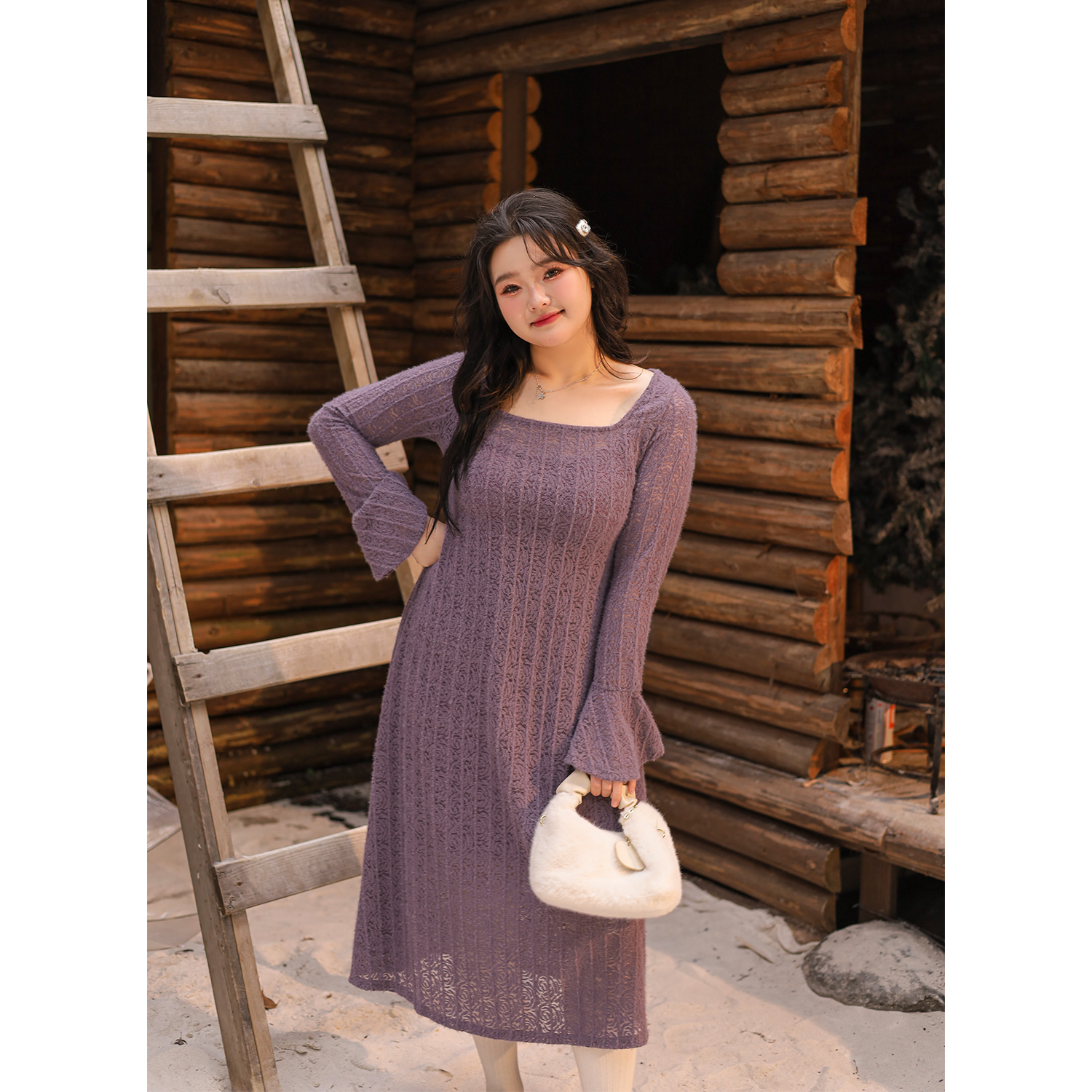 大码百分百微胖mm女装冬法式高级蕾丝罩衫吊带连衣裙两件套