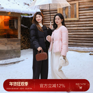 大码百分百女装微胖mm冬季木耳花边正肩圆领短款羽绒服外套