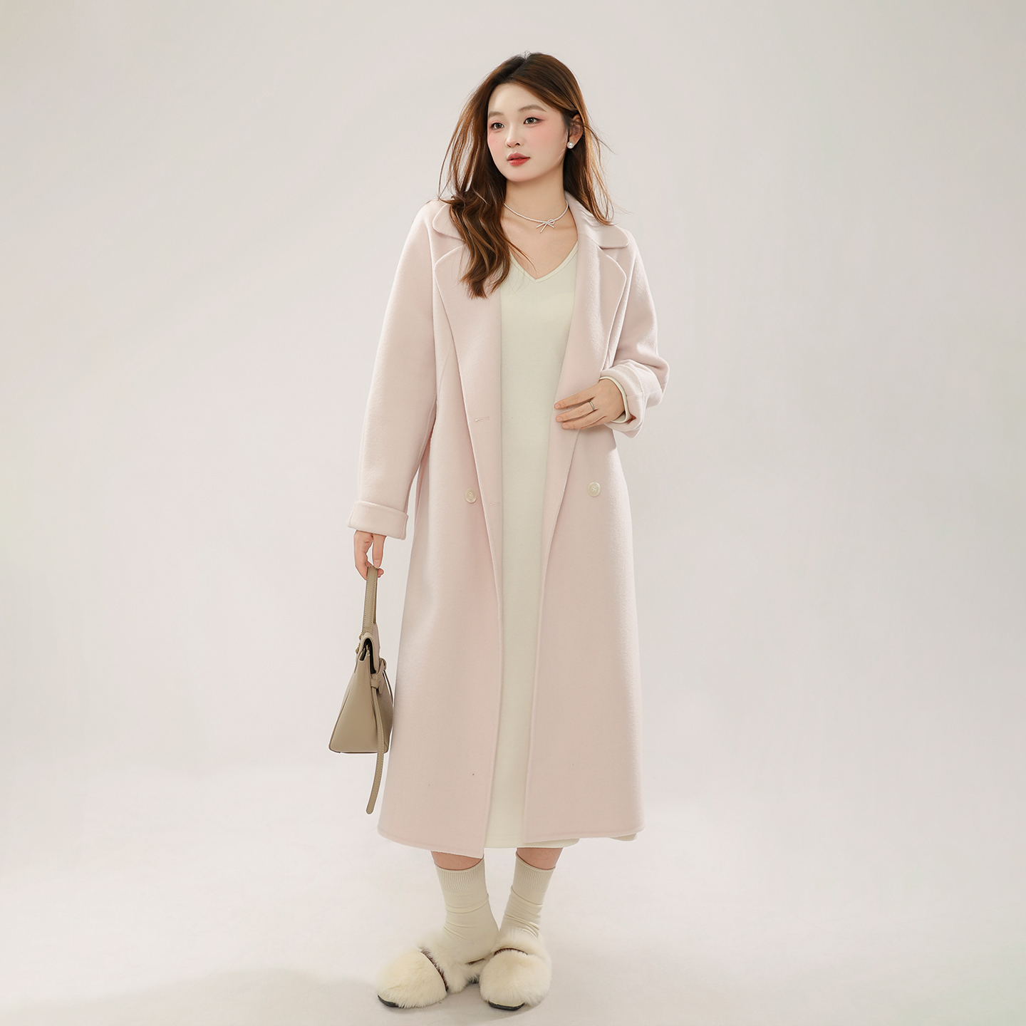 大码百分百女装微胖mm秋季百搭收腰显瘦V领长袖打底连衣裙