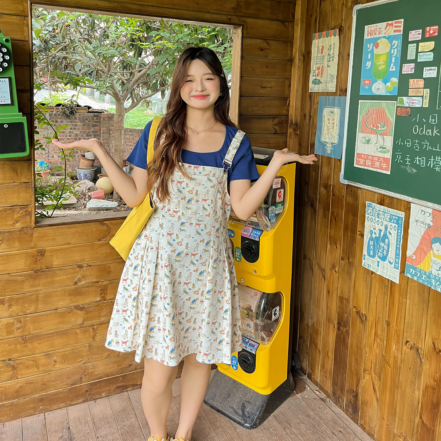 大码百分百女装夏季微胖mm显瘦百搭可爱印花牛仔背带连衣裙裙子图片