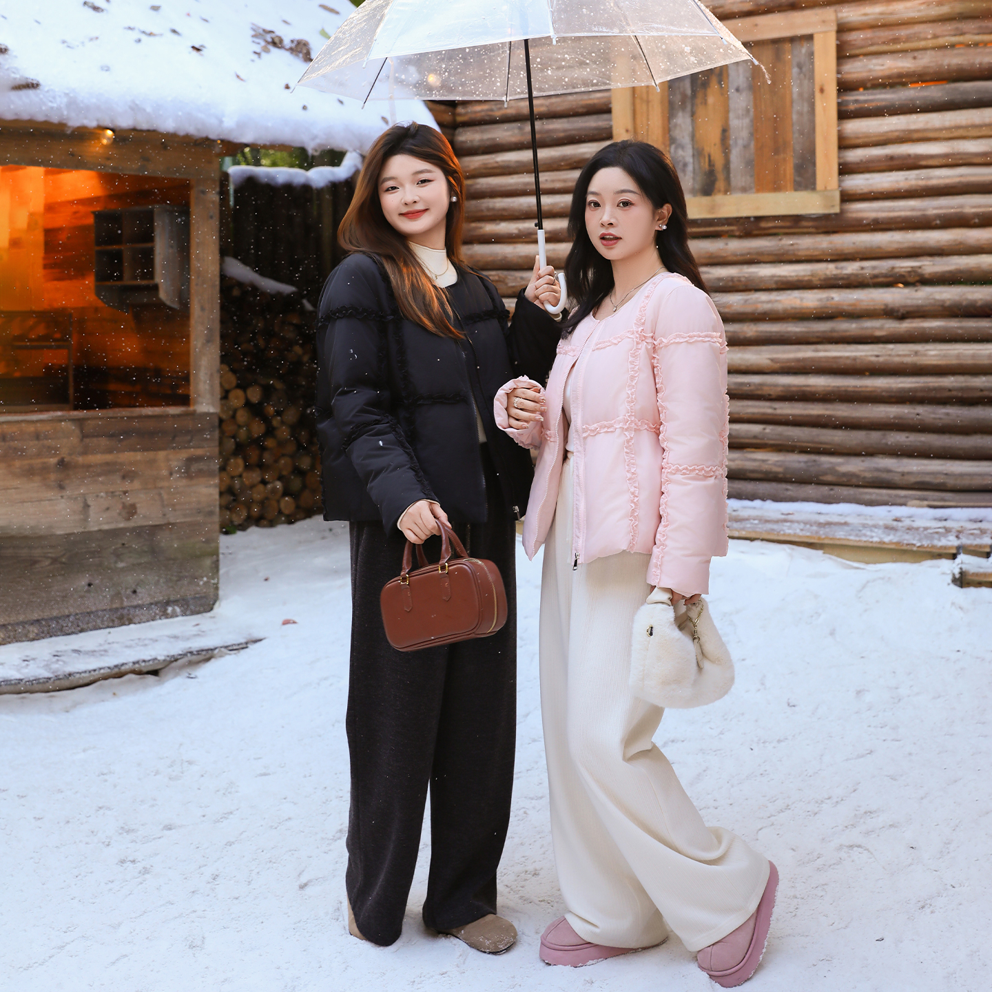 大码百分百女装微胖mm冬季木耳花边正肩圆领短款羽绒服外套