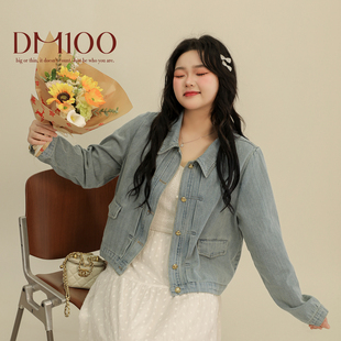 显瘦复古百搭正肩牛仔翻领短外套 女装 大码 百分百2025春新款