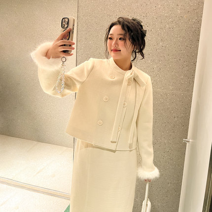 大码百分百微胖mm女装冬季时尚韩系千金风气质法式两件套装