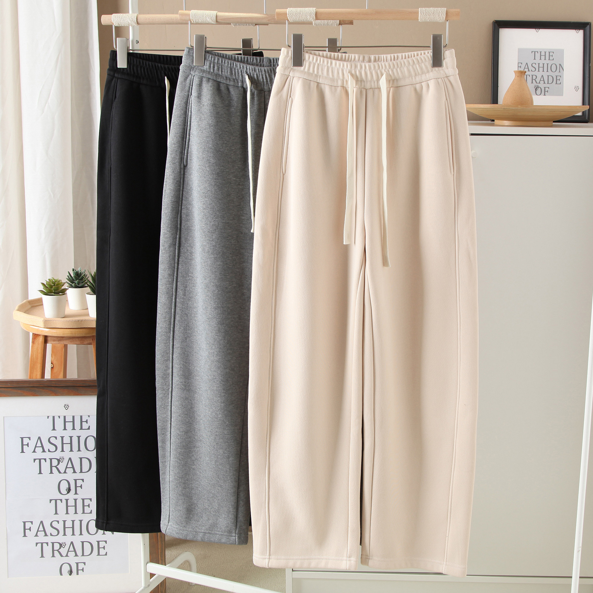 加绒棉保暖直筒显瘦香蕉镰刀长裤