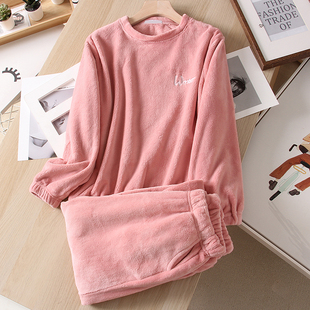 线下连锁订D!细腻柔软珊瑚绒长袖长裤家居服睡衣两件套装女秋冬