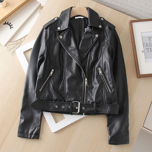 皮子敲软！走俄罗斯箪！春季新款斜拉链机车皮衣夹克女短外套显瘦