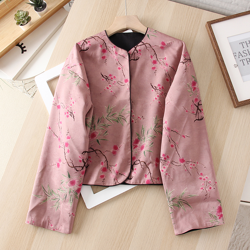 新国风正反两穿暗纹提花短款外套