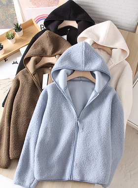 开衫女装2025春秋冬款保暖宽松羊羔毛摇粒绒连帽拉链长袖外套上衣