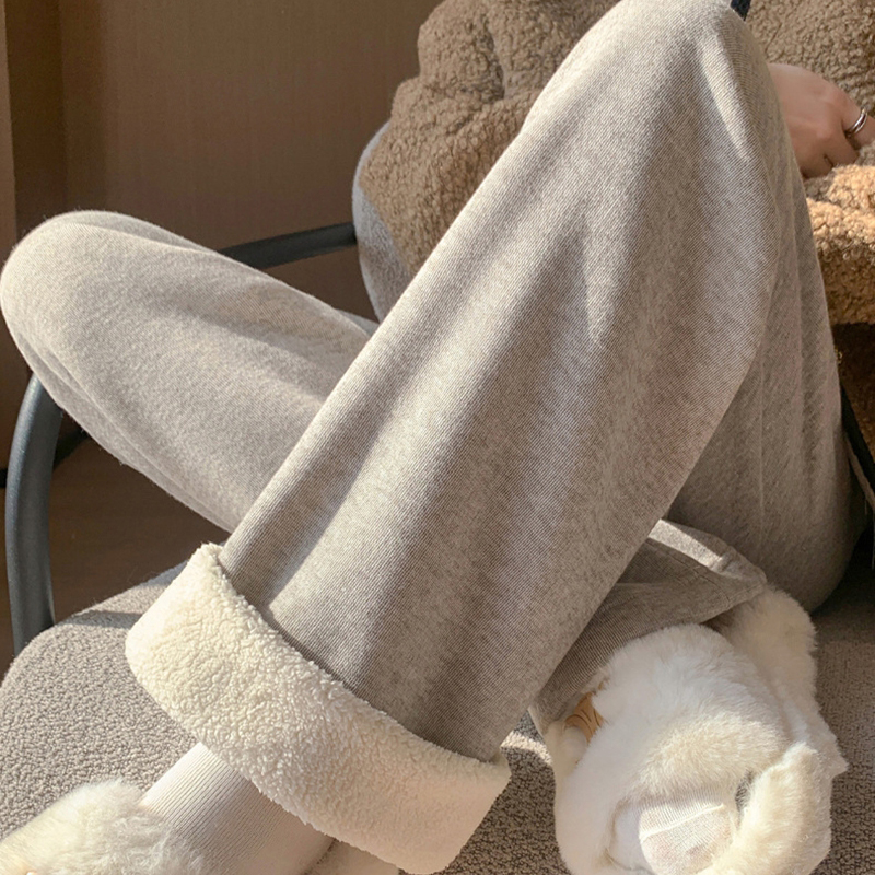 糯米羊羔绒休闲裤直筒软糯阔腿裤