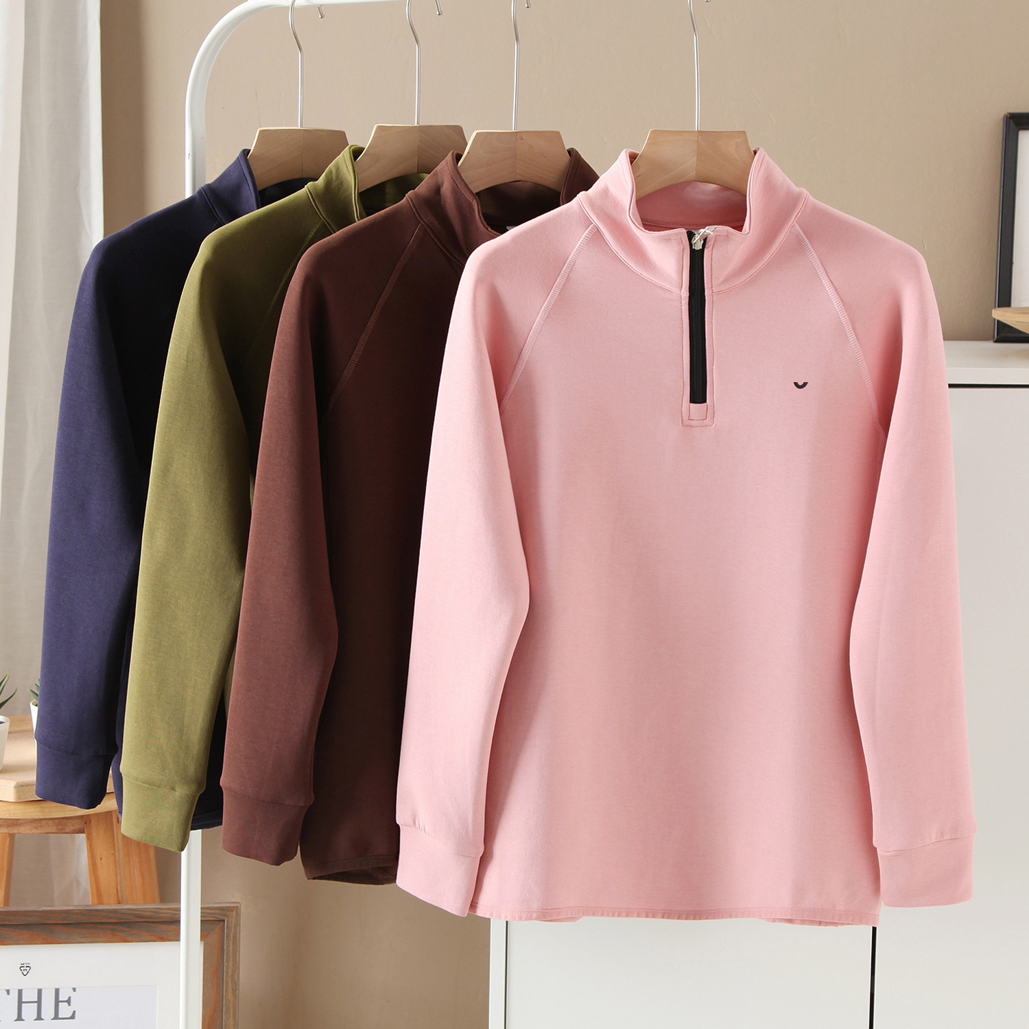 休闲半拉链立领套头长袖卫衣外套