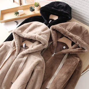 卫衣 仿貂毛绒外套女冬保暖宽松休闲连帽夹克衫 撤柜牛货 加厚款