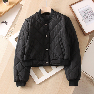 夹棉 复古黑色立领显瘦绗缝菱格短款 夹克女外套 美式 2025秋冬新款