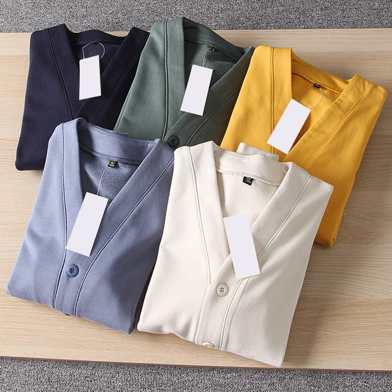 毛圈纯色针织排扣开衫