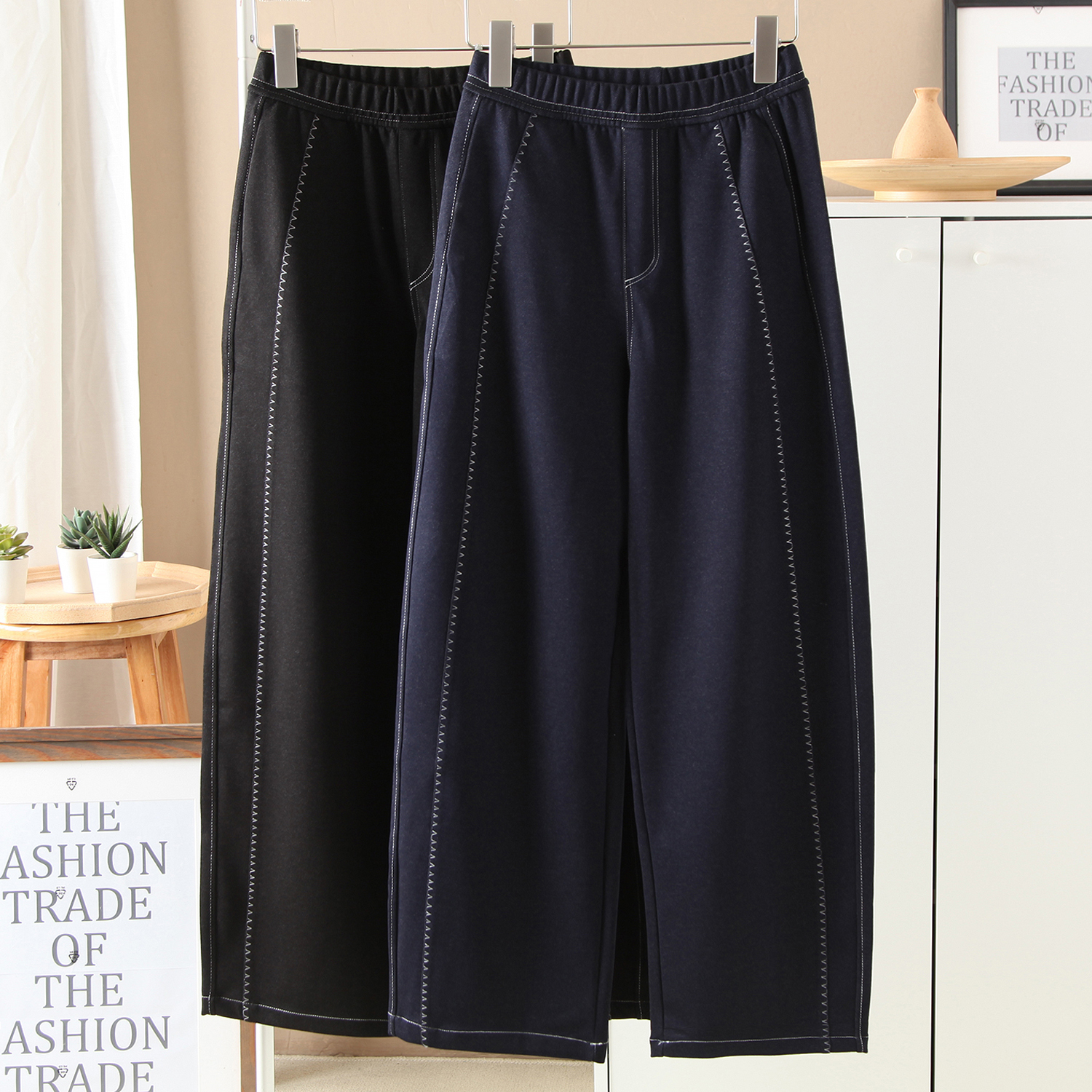 仿牛仔高腰显瘦直筒裤子