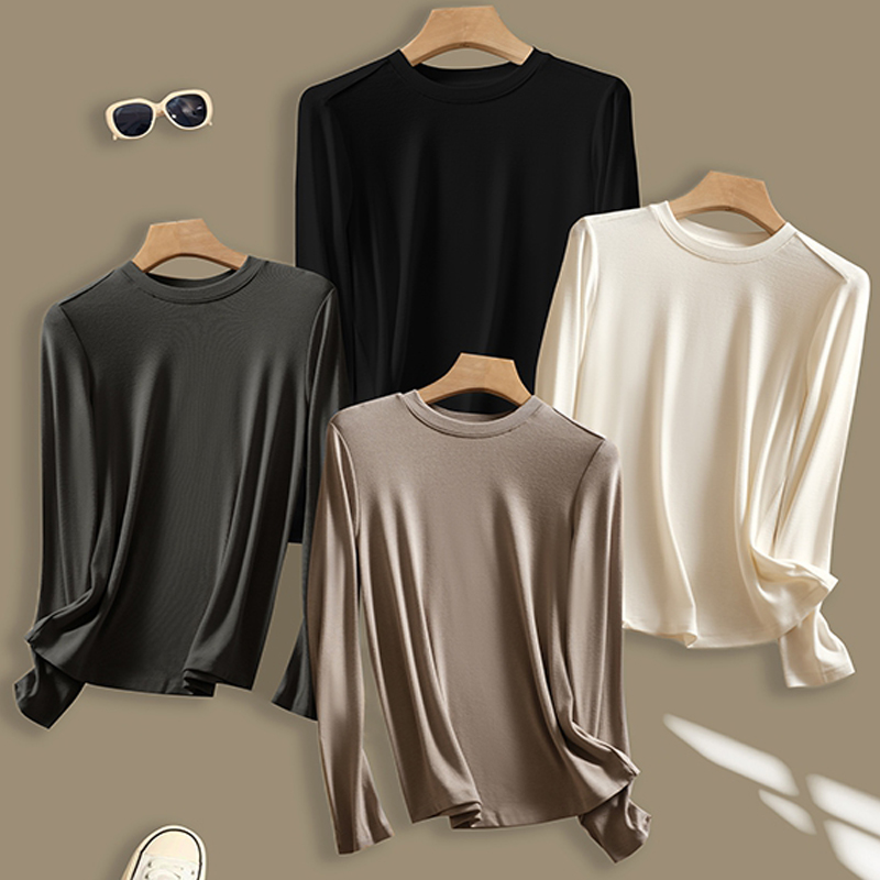 轻柔软糯女士圆领打底衫长袖T恤