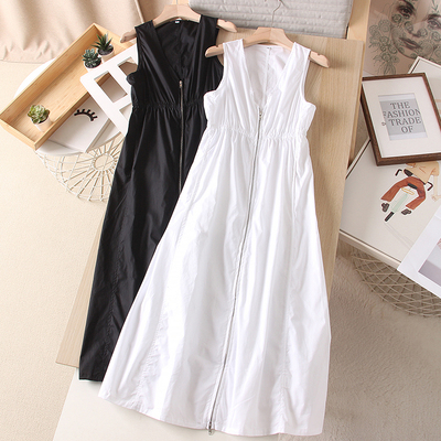 高腰修身拉链无袖背心长裙