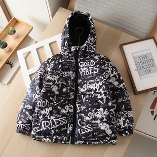 柜300+!俄罗斯单~涂鸦印花连帽棉衣棉服外套男女童儿童
