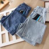 女 水洗松紧高腰透气宽松大直筒混纺棉质休闲牛仔裤 捡漏 复古薄款