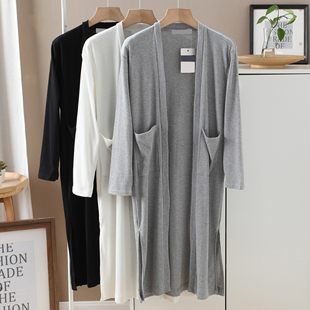 日本单 春夏新款薄款纯色坑条慵懒风宽松中长款开衫针织衫外套女