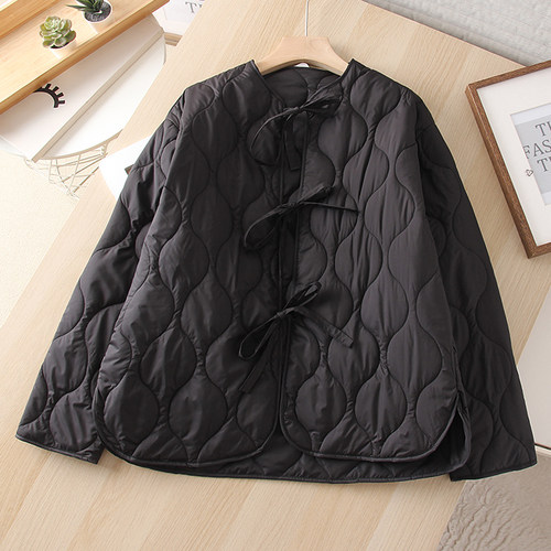 系带蝴蝶结绑带绗缝棉服外套