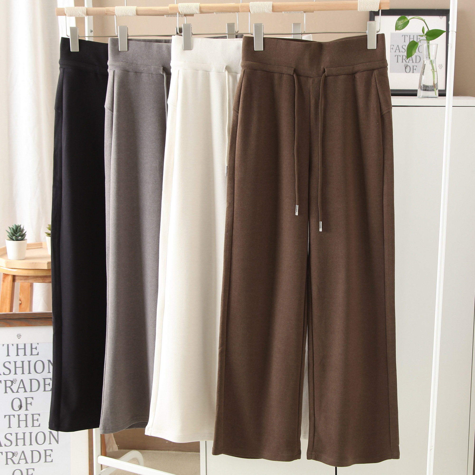 LU风直腿裤~秋冬醋酸羊毛混纺松紧腰抽绳阔腿休闲裤,女装/女士精品,休闲裤,淘宝优惠券,粉丝福利购,淘宝优惠卷