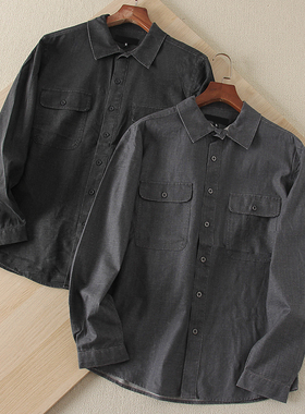 强推！法式糕端小众 可情侣灰色系真丝牛仔衬衫男潮简约百搭夹克