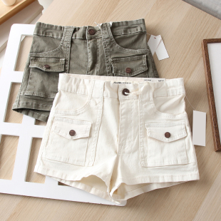 复古辣妹风工装 热裤 夏季 女时尚 百搭口袋显瘦休闲牛仔短裤 走老美