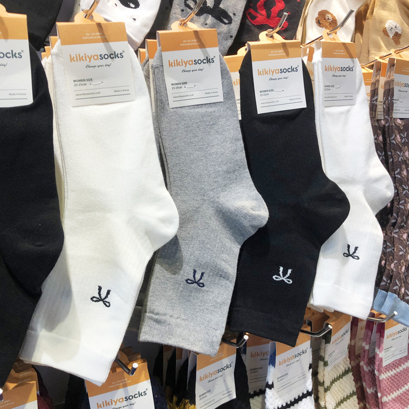 【现货】韩国袜子法式芭蕾风蝴蝶结少女袜miu系中筒纯色坑条棉袜