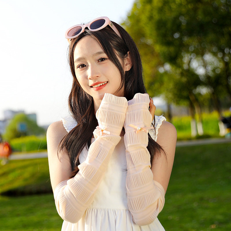 女士夏季纯色泡泡冰丝防晒袖套 防晒袖套