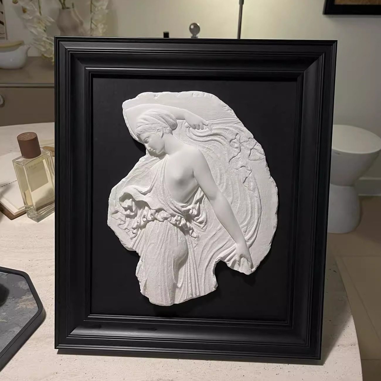 中古风水泥立体浮雕装饰画法式雕塑客厅壁画墙面欧式复古挂画摆件