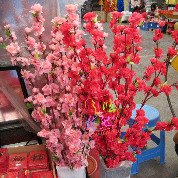 120m仿真桃花红色粉色樱花新年元旦假花新年装饰品节庆布置10支价
