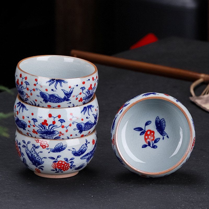 日式青花瓷陶瓷斗笠杯茶杯功夫