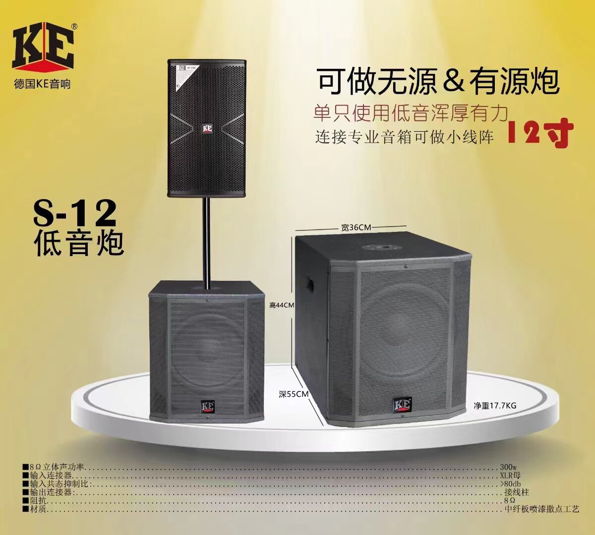 德国品牌中外合资KE12寸专业有源低音炮也可以做无源低音炮