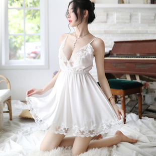 女秋冬吊带睡裙薄款冰丝v领低胸甜美可爱裙子情绪私房