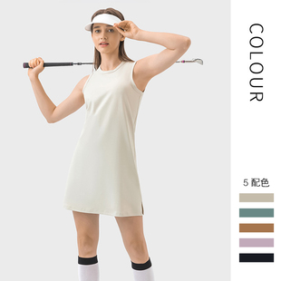 美式中长款运动裙夏季修身显瘦无袖速干收腰瑜伽背心裙