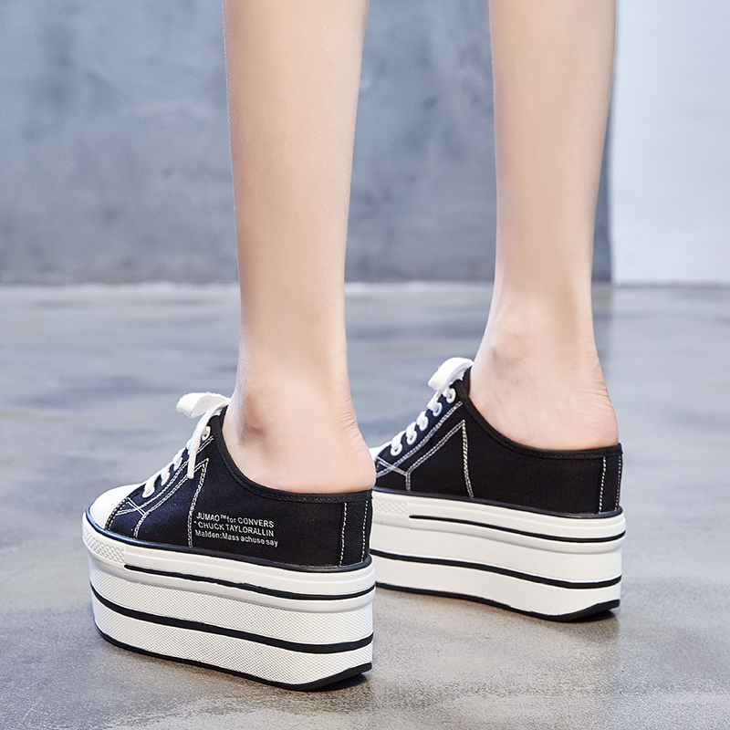 厚底包头半拖帆布鞋增高12cm单鞋