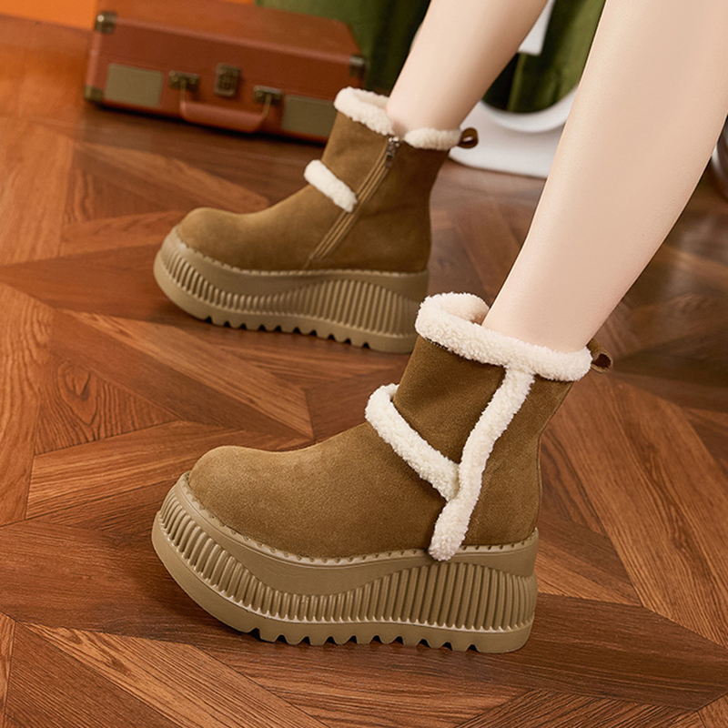 反绒皮雪地靴厚底8cm冬季女靴