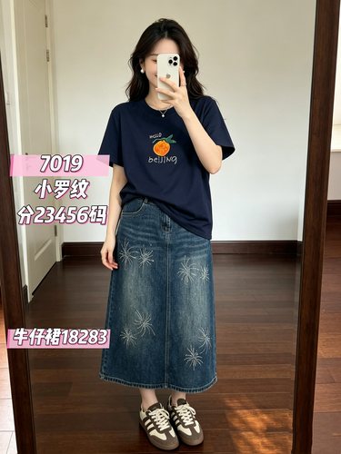 彩衣蝶大码女装2026年新款时尚百搭小螺纹圆领休闲T恤7019
