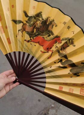 10寸绢布扇子八骏图马到成功中国风系列丝绸工艺折扇印花绢扇子