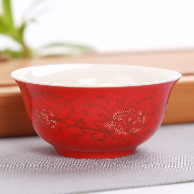 品茗不烫手红双喜婚庆订做茶杯
