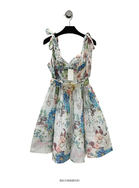 balla 高品质印花背心裙胸杯式收腰亦非同款大摆绑带蝴蝶结连身裙