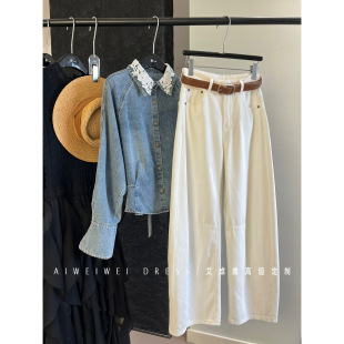 女 时髦显瘦百搭直筒牛仔裤 春夏小众设计师款 高品全棉带腰带